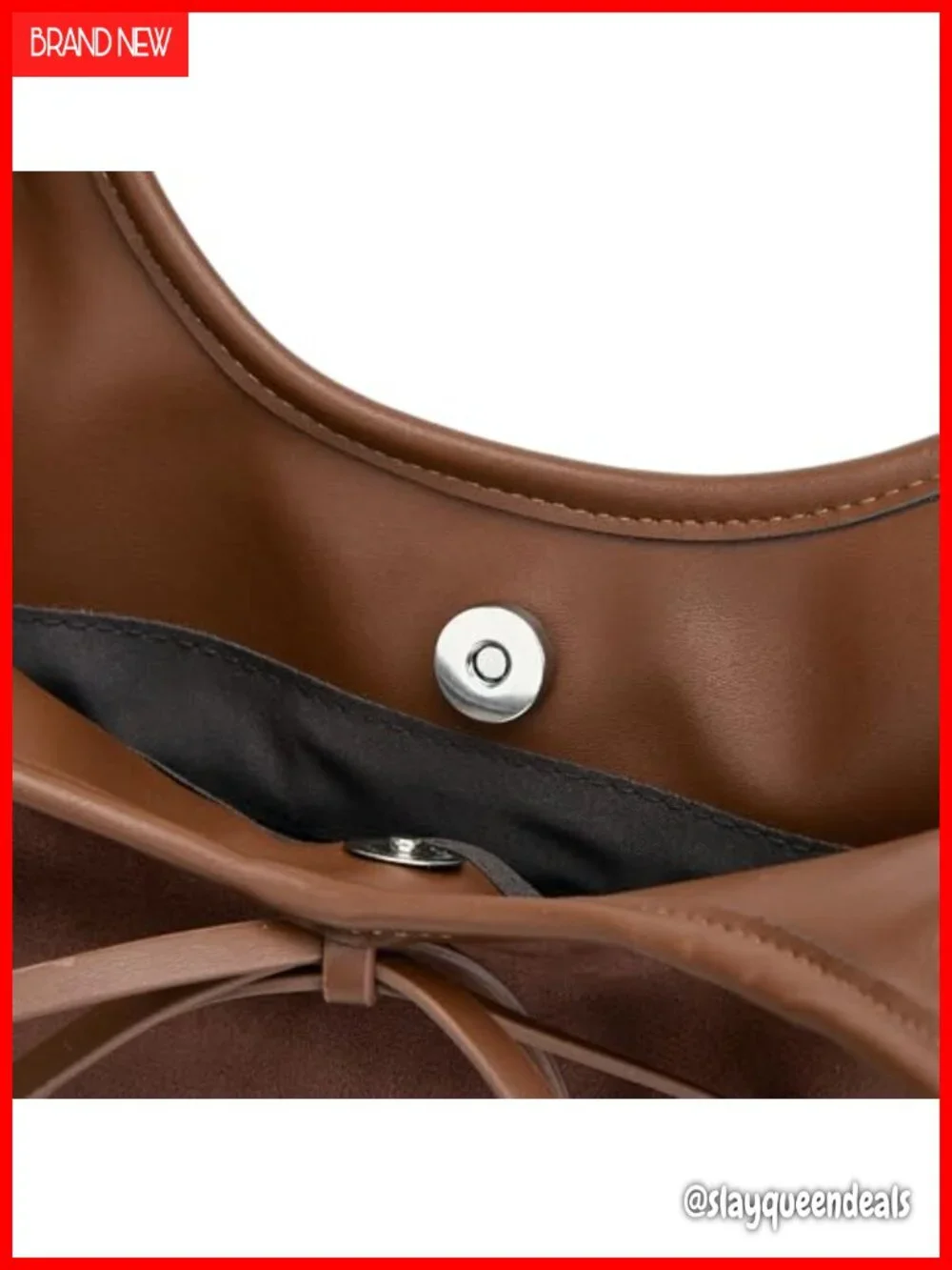Suede Hobo Bag Large Shoulder Satchel Magnetic Closure Bow Accent